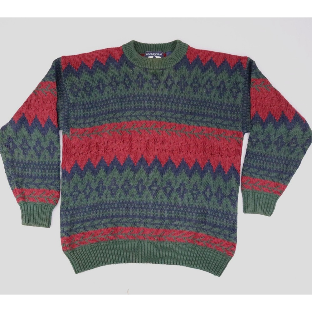 Woods & Gray Sweater Mens Sz L Nordic Knit Grandpa Dad Pullover Cotton Fair Isle